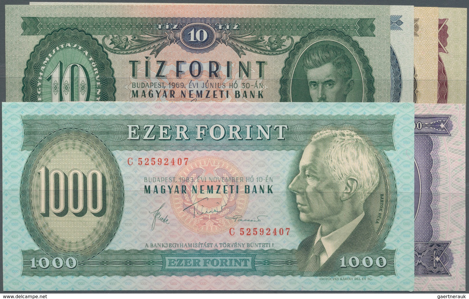 Hungary / Ungarn: Set With 6 Banknotes With 10 Forint 1969, 20 Forint 1980, 50 Forint 1986, 100 Fori - Hongarije