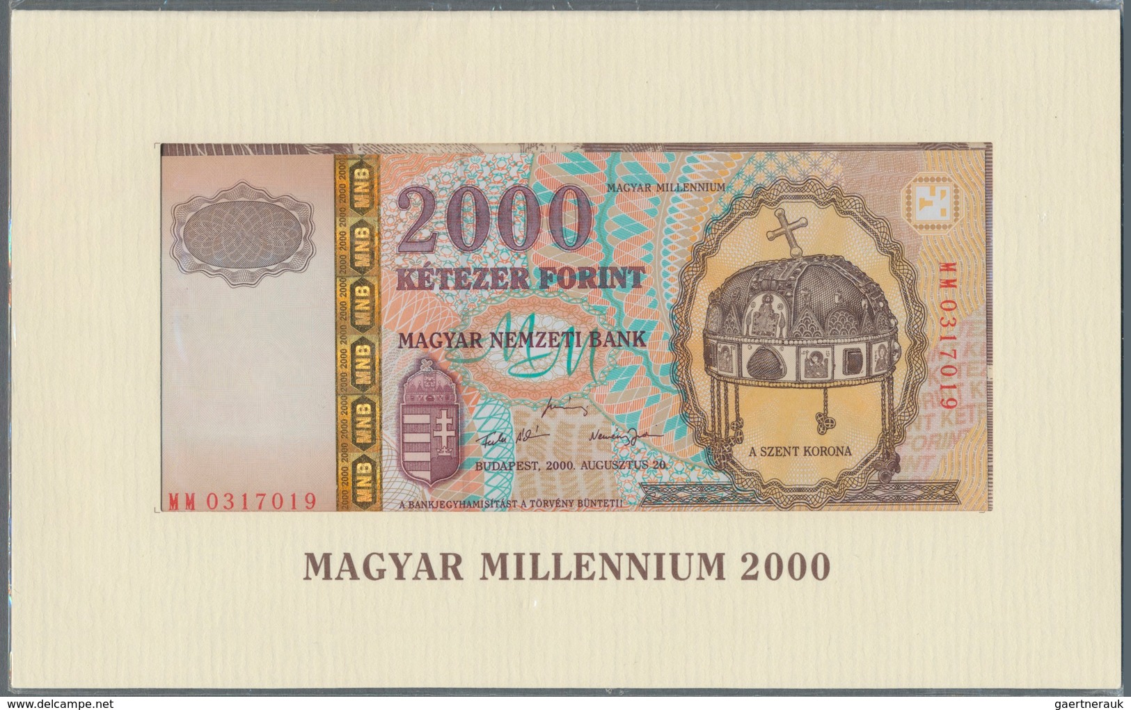 Hungary / Ungarn: Original Folder With The 2000 Forint Magyar Millennium 2000, P.186 In Perfect UNC - Hongarije