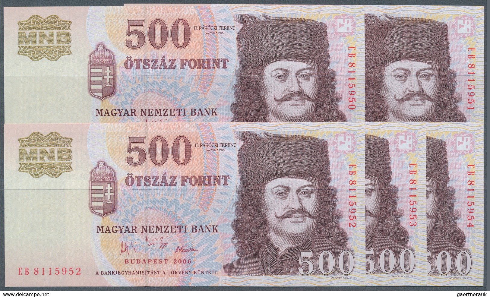 Hungary / Ungarn: Set With 5 Banknotes 500 Forint 2006 50th Anniversary Of The Hungarian Insurrectio - Hungría