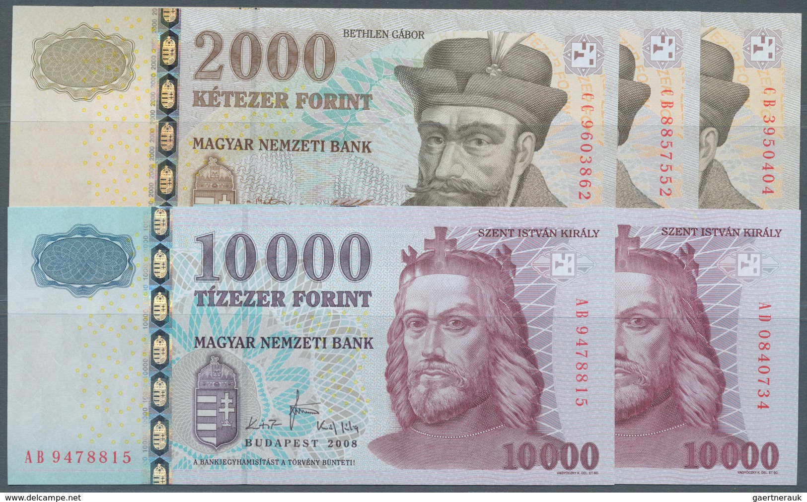 Hungary / Ungarn: Nice Lot With 5 Banknotes 2000 Forint 2010, 2 X 2000 Forint 2013, 10.000 Forint 20 - Ungarn