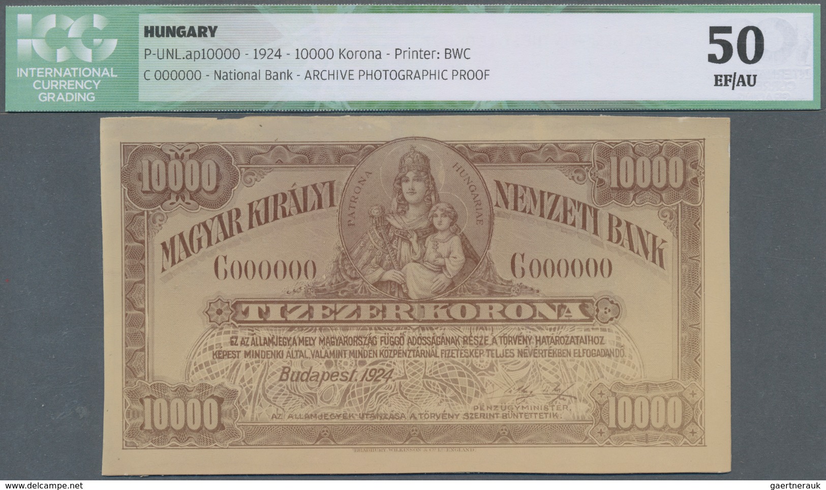 Hungary / Ungarn: Magyar Kiralyi Nemzeti Bank Extraordinary Rare Photographic Proof Of Front And Rev - Hungría
