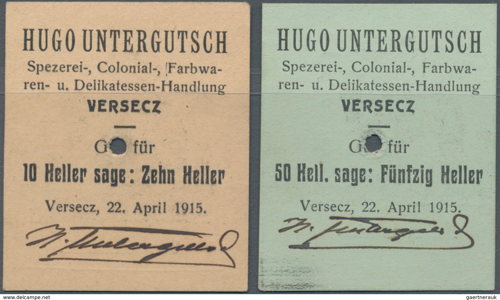 Hungary / Ungarn: Pair Of 10 And 50 Heller 1945 City Of VERSECZ Which Is Today Part Of Serbia VRSAC - Hongarije