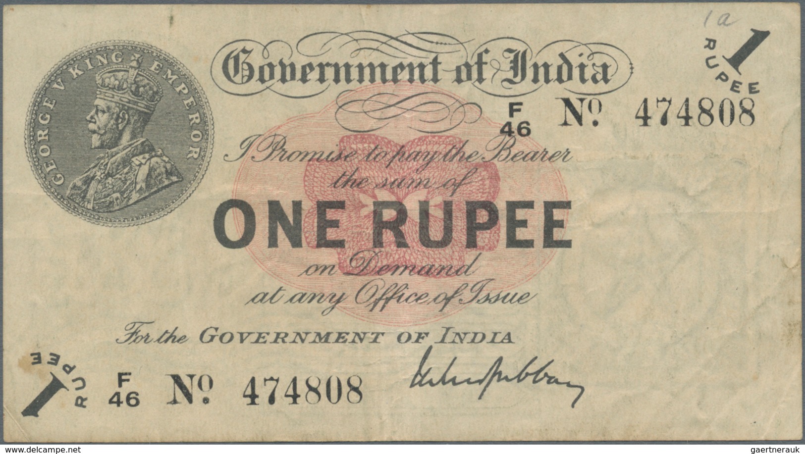 India / Indien: 1 Rupee ND P. 1a, Used With Lighter Vertical And Horizontal Folds, No Holes Or Tears - India