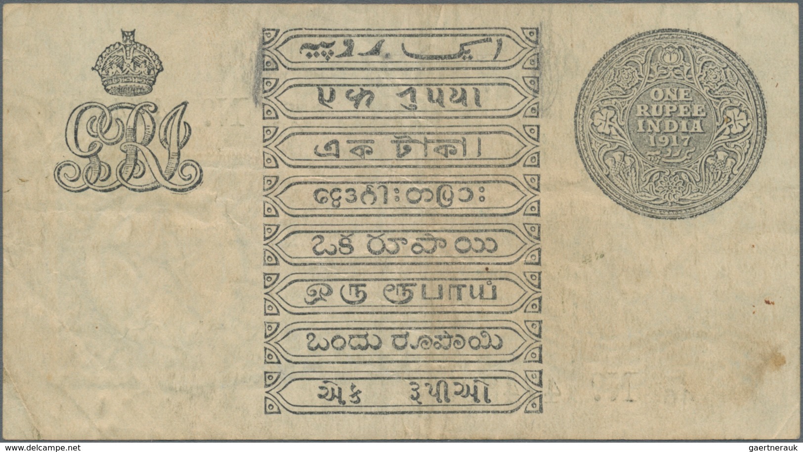 India / Indien: 1 Rupee ND P. 1a, Used With Lighter Vertical And Horizontal Folds, No Holes Or Tears - Indien