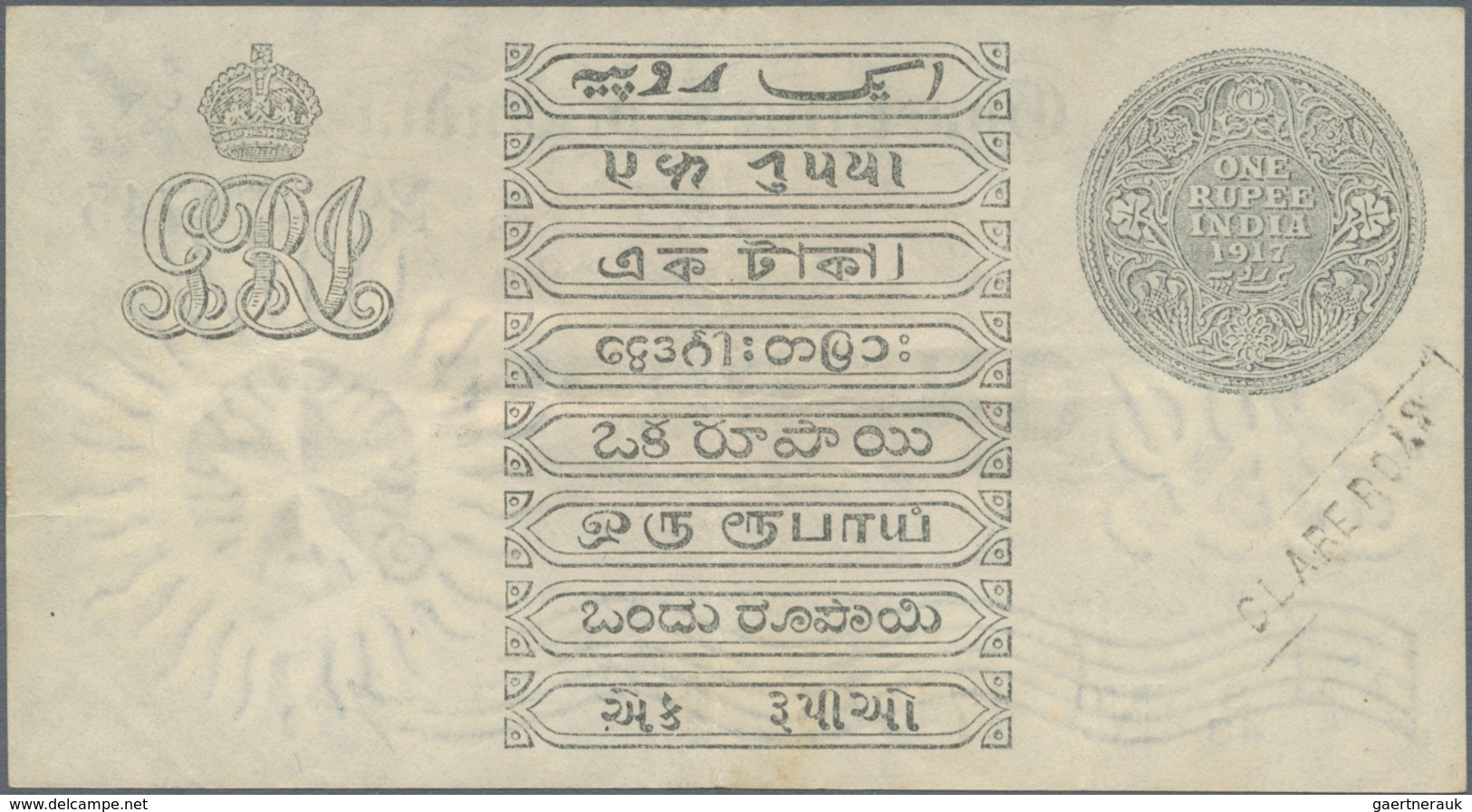 India / Indien: 1 Rupee ND P. 1c, Sign. Denning With Light Horizontal And Vertical Folds In Paper, N - Indien
