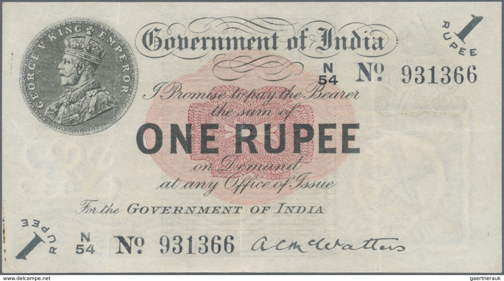 India / Indien: 1 Rupee 1917 P. 1e, Used With Vertical Folds, Probably Pressed Dry, No Holes Or Tear - Indien