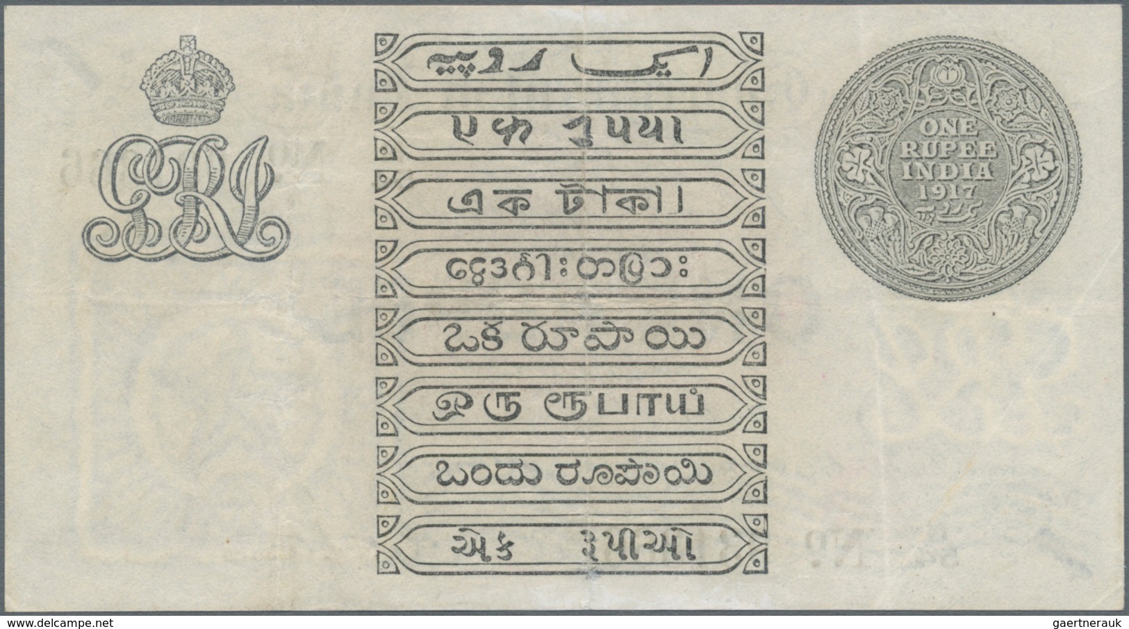 India / Indien: 1 Rupee 1917 P. 1e, Used With Vertical Folds, Probably Pressed Dry, No Holes Or Tear - Indien