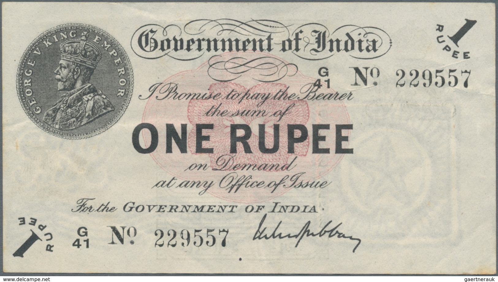 India / Indien: 1 Rupee ND Sign. Gubbay P. 1g, Only Lightly Used With Light Folds In Paper, No Holes - India