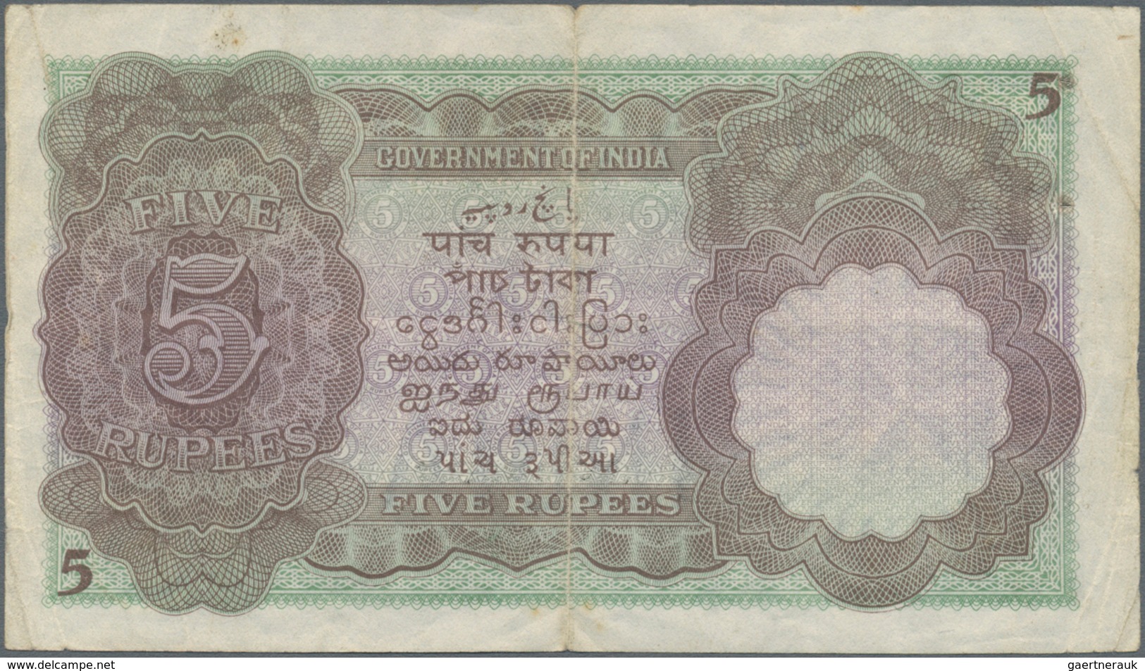 India / Indien: 5 Rupees ND Portrait KGV P. 15a, Used With Folds And Creases, Pinholes, No Repairs, - Inde