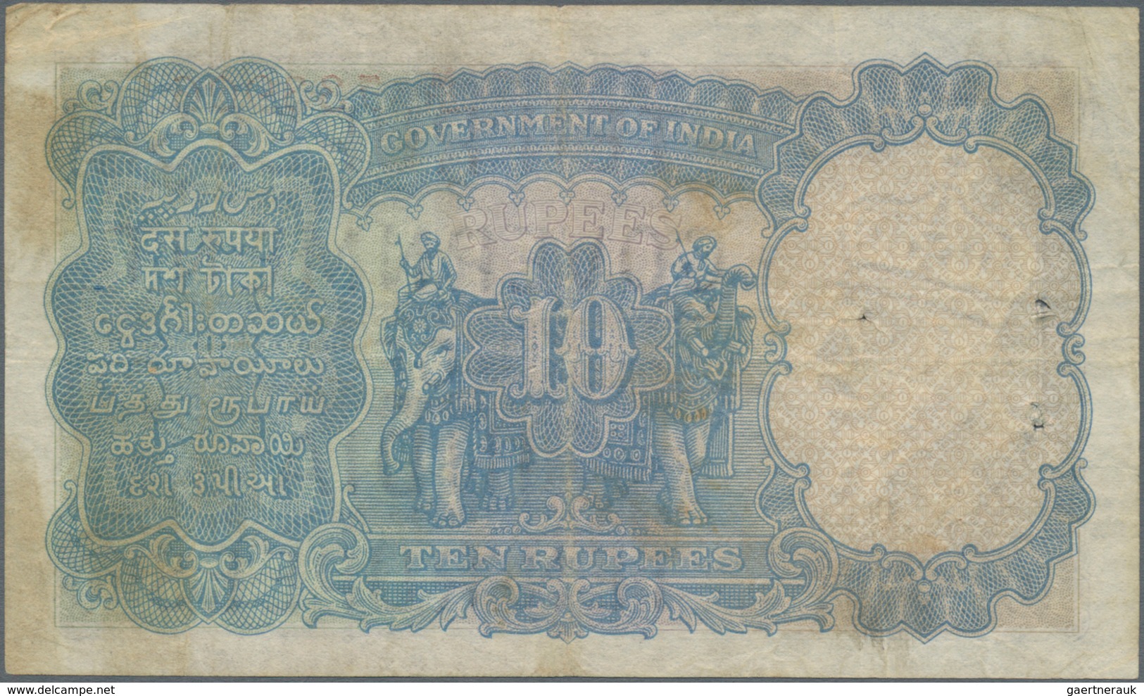 India / Indien: 10 Rupees ND Sign. Taylor, Portrait KGV P. 16a, Used With Several Folds In Paper, So - India