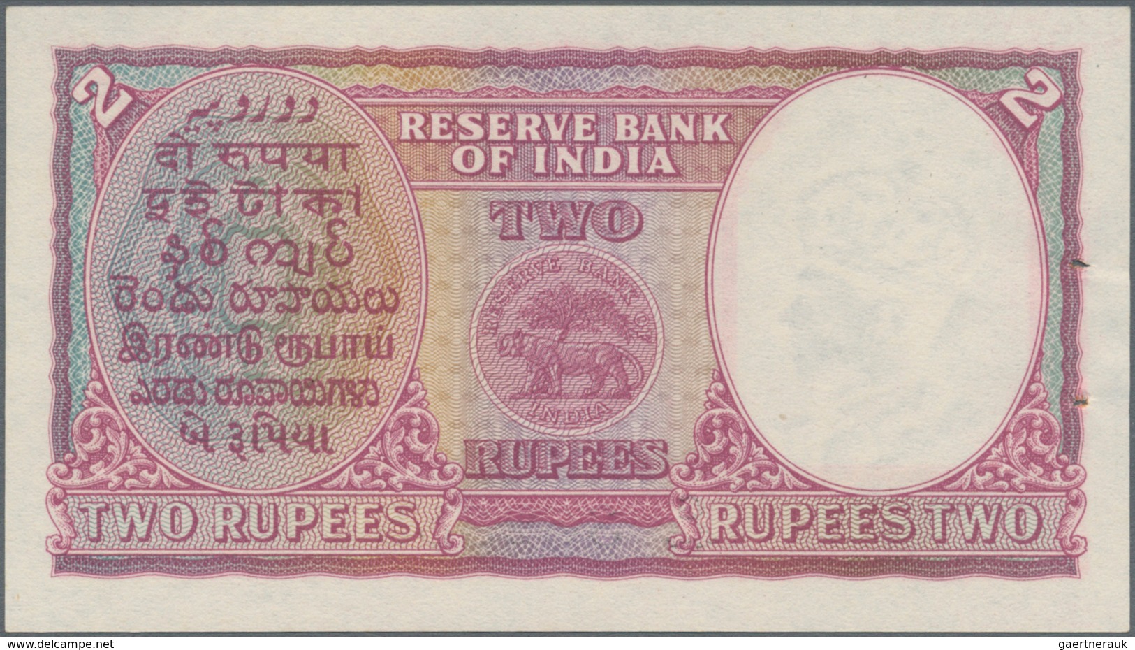 India / Indien: 2 Rupees ND(1943) P. 17b, Sign. Deshmukh, Crisp Paper, 2 Pinholes In Condition: AUNC - India