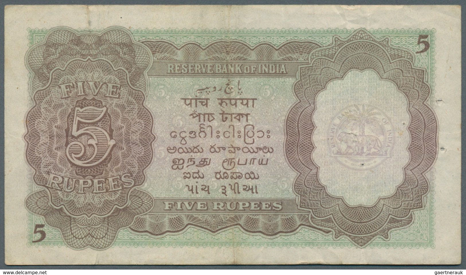 India / Indien: 5 Rupees ND(1937 & 1943) With Signature Taylor, P.18a, Several Folds, Tiny Pinholes - Indien