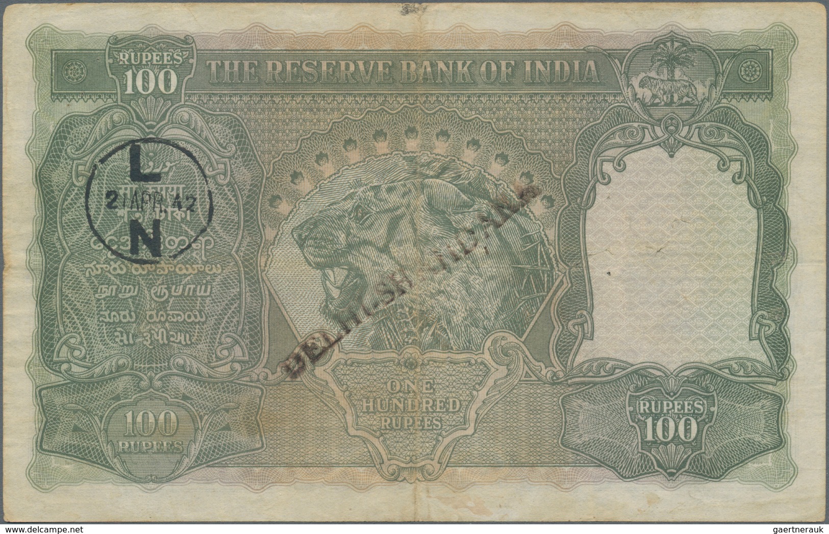 India / Indien: 100 Rupees ND(1930) Portrait KGIV P. 20, LAHORE Issue, Used With Folds And Pinholes - India