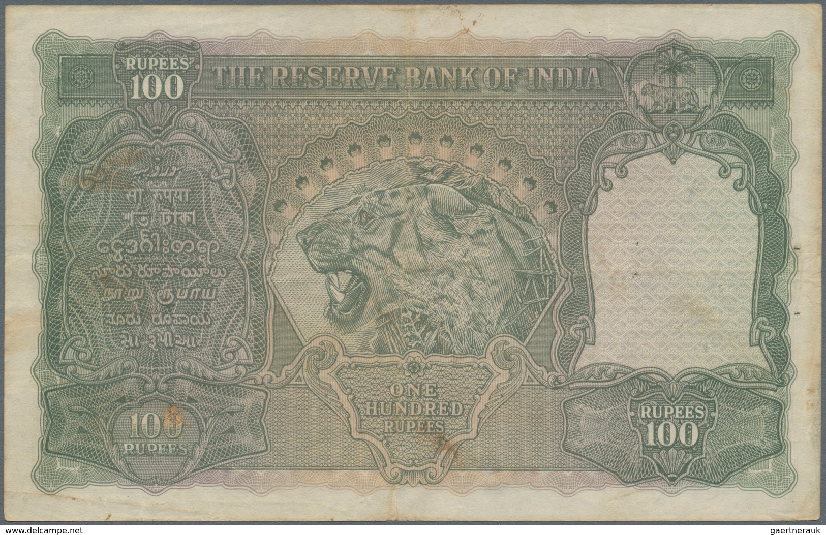 India / Indien: 100 Rupees ND Portrait KGIV P. 20h, CAWNPORE Issue, Used With Folds And Pinholes In - India