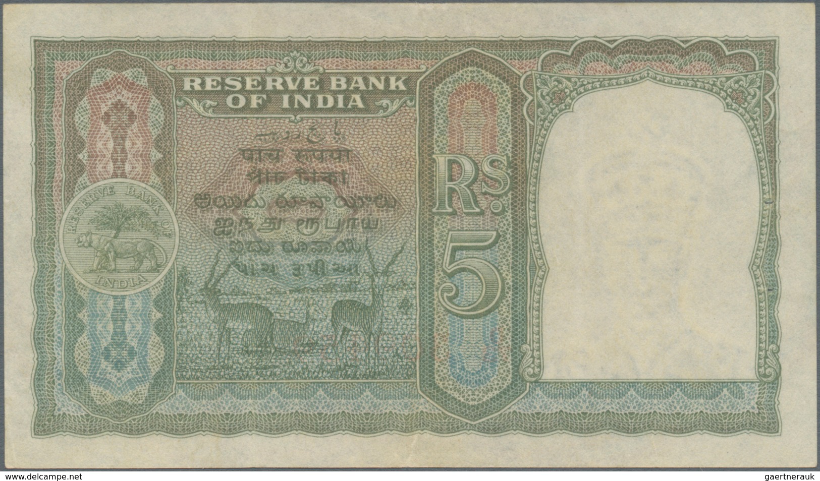 India / Indien: 5 Rupees ND(1943) P. 23a, Light Folds In Paper, Red Serial Number, Usual Pinholes, O - Indien