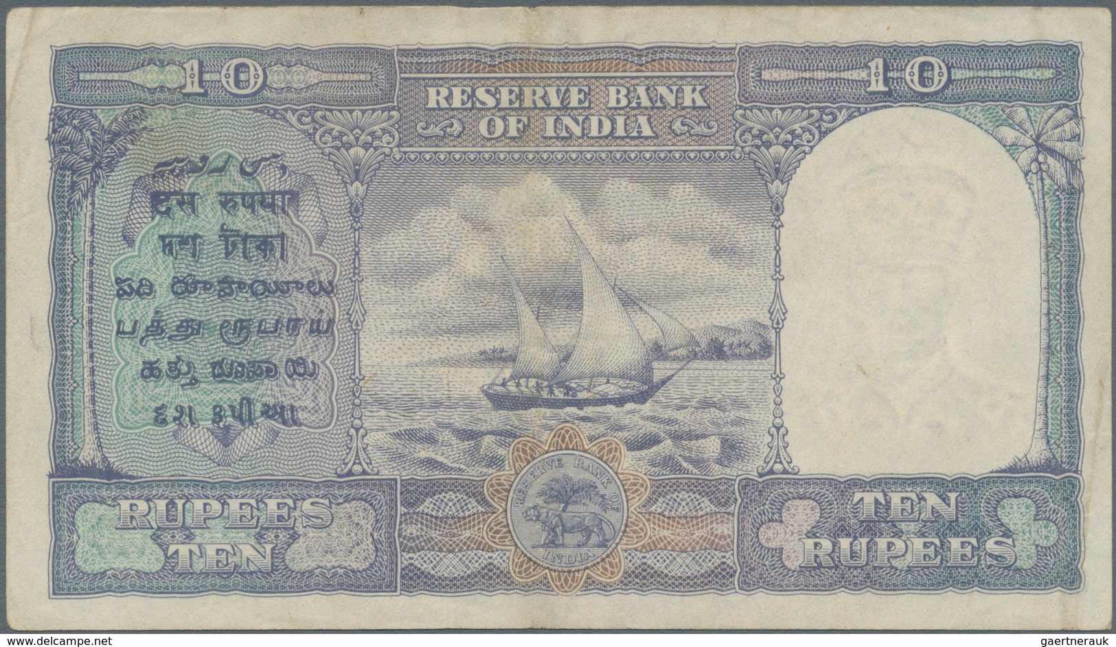 India / Indien: 10 Rupees ND(1943) P. 24, Used With Light Folds In Paper, 2 Pinholes, Still Strong P - India