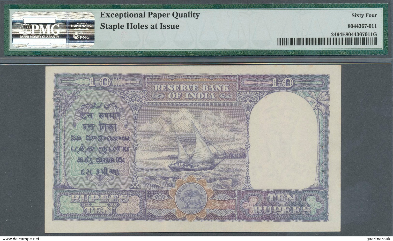 India / Indien: Set Of 3 Consecutive Banknotes 10 Rupees ND(1943) P. 24, All PMG Graded 64 Choice UN - Indien