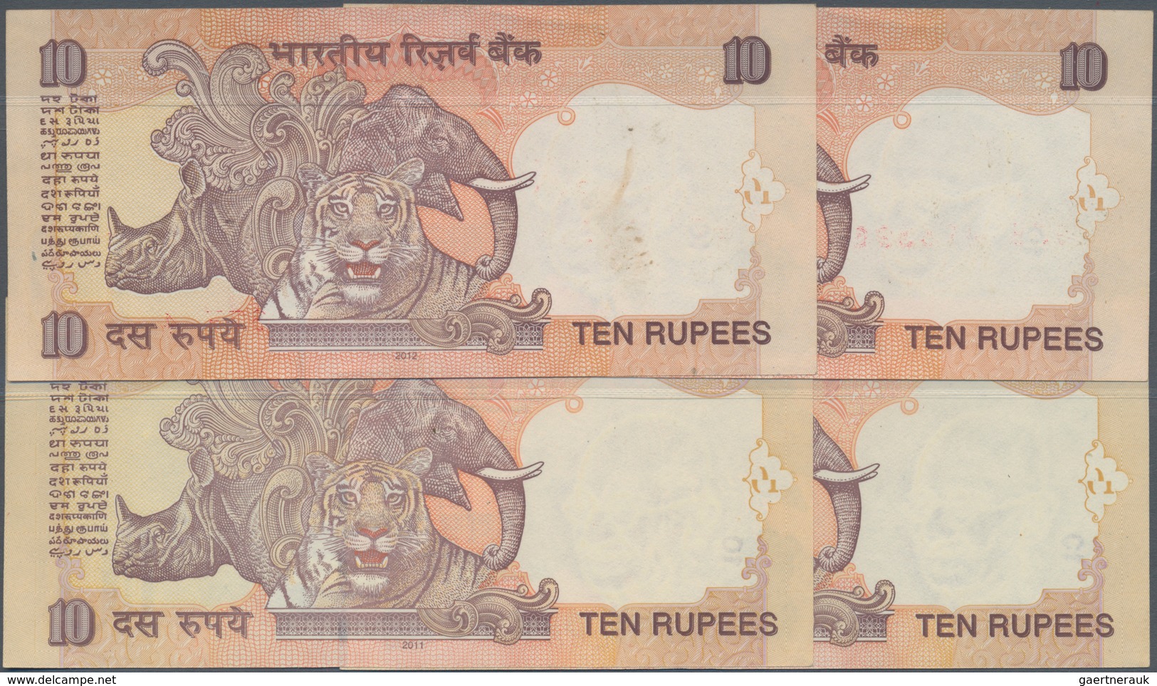 India / Indien: Set Of 4 Error Notes Of P. 95, Two Of Them With Two Different Serial Numbers Printed - Indien