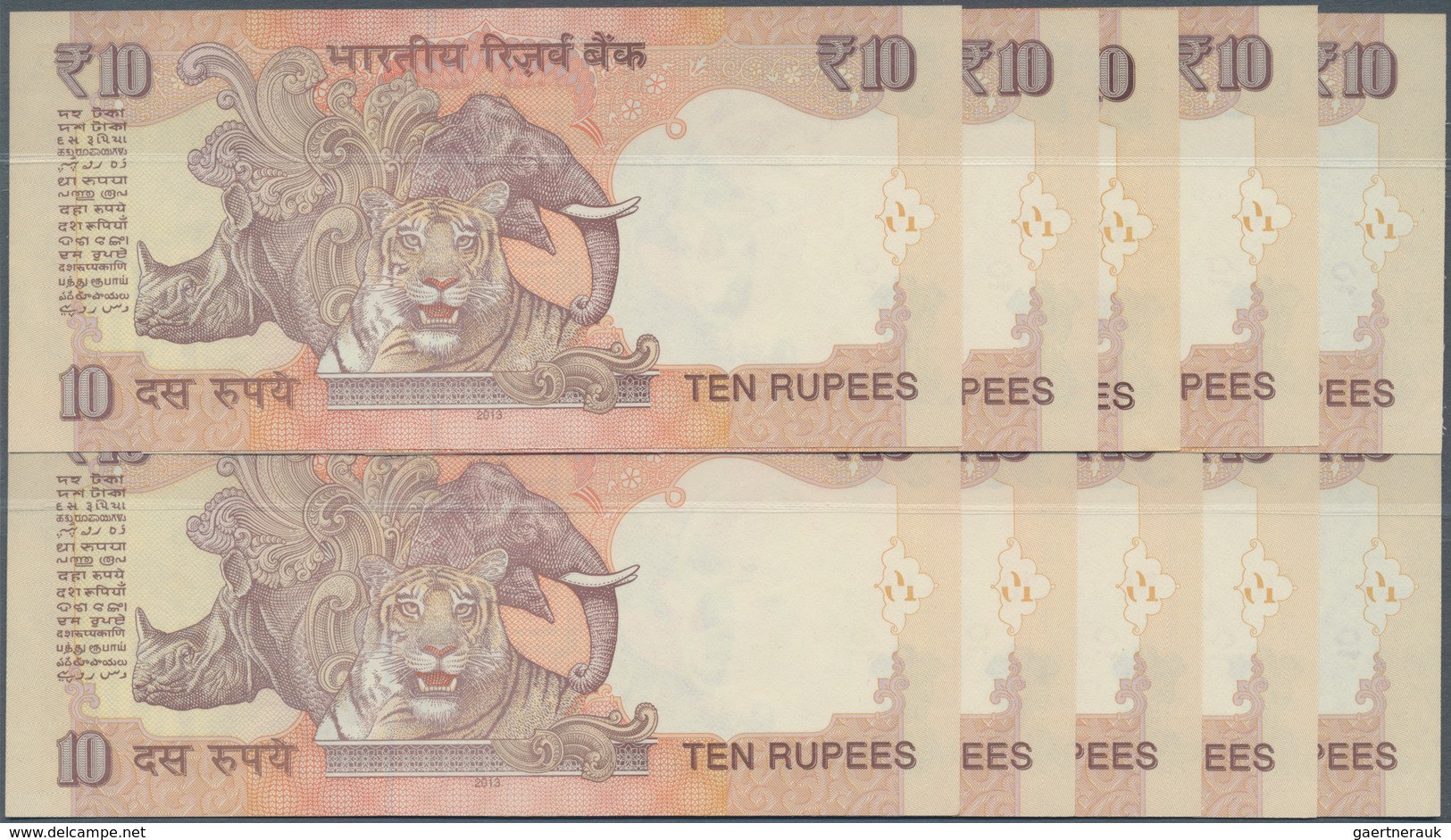 India / Indien: Set Of 10 Pcs 10 Rupees ND P. 102 With Interesting Serial Numbers, Consecutive From - India