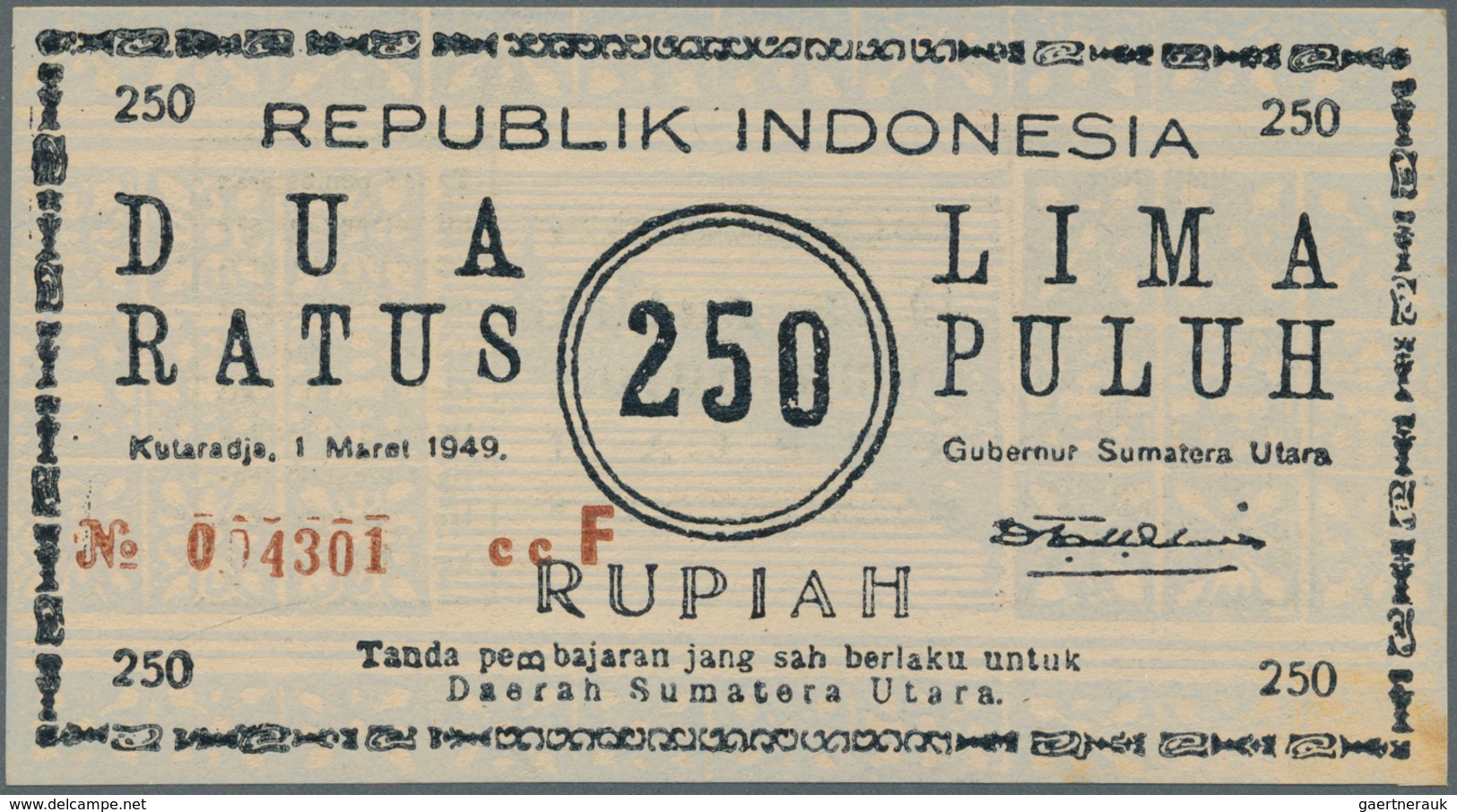 Indonesia / Indonesien: Rarely Offered Note Of 250 Rupiah 1949 P. S286, In Problem-free, Absolutely - Indonesien
