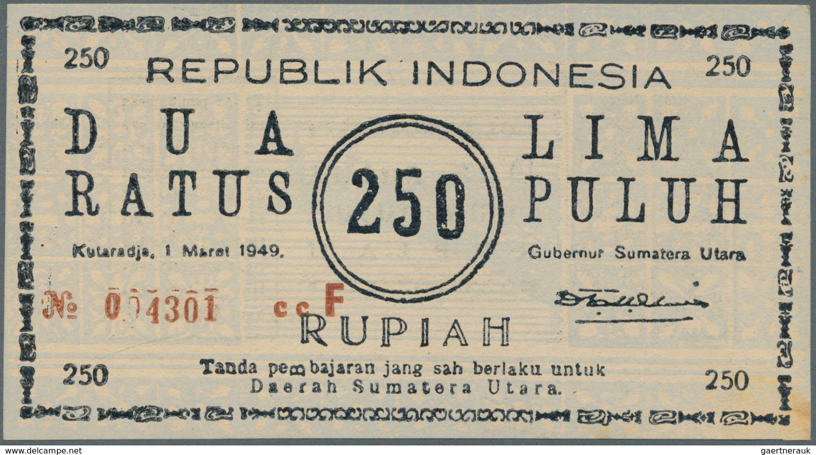 Indonesia / Indonesien: Rarely Offered Note Of 250 Rupiah 1949 P. S286, In Problem-free, Absolutely - Indonésie