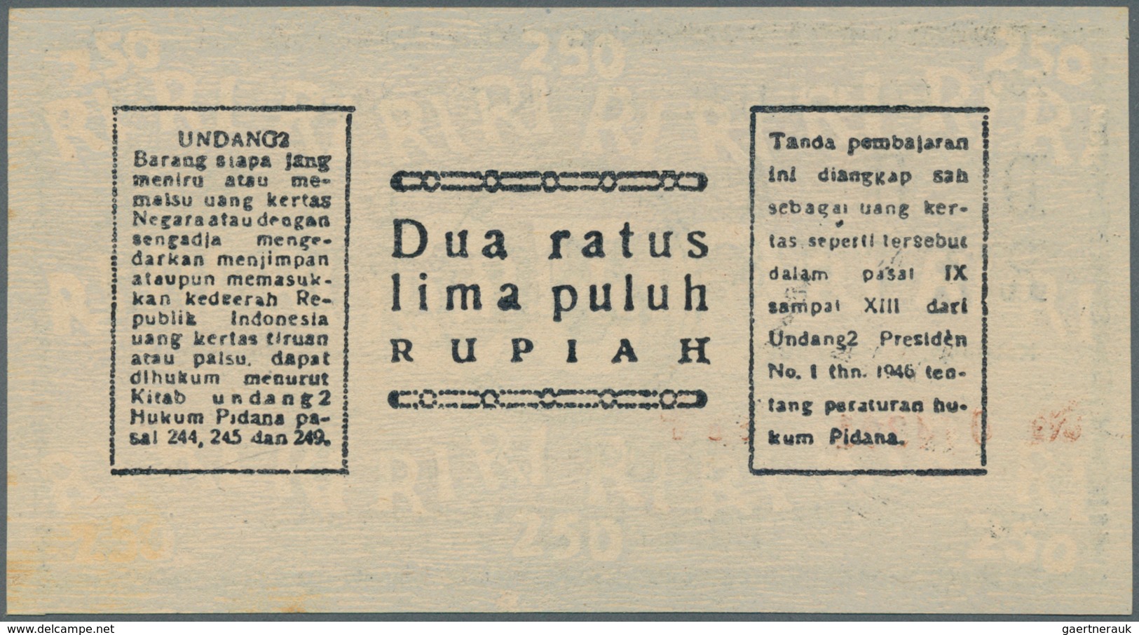 Indonesia / Indonesien: Rarely Offered Note Of 250 Rupiah 1949 P. S286, In Problem-free, Absolutely - Indonesia