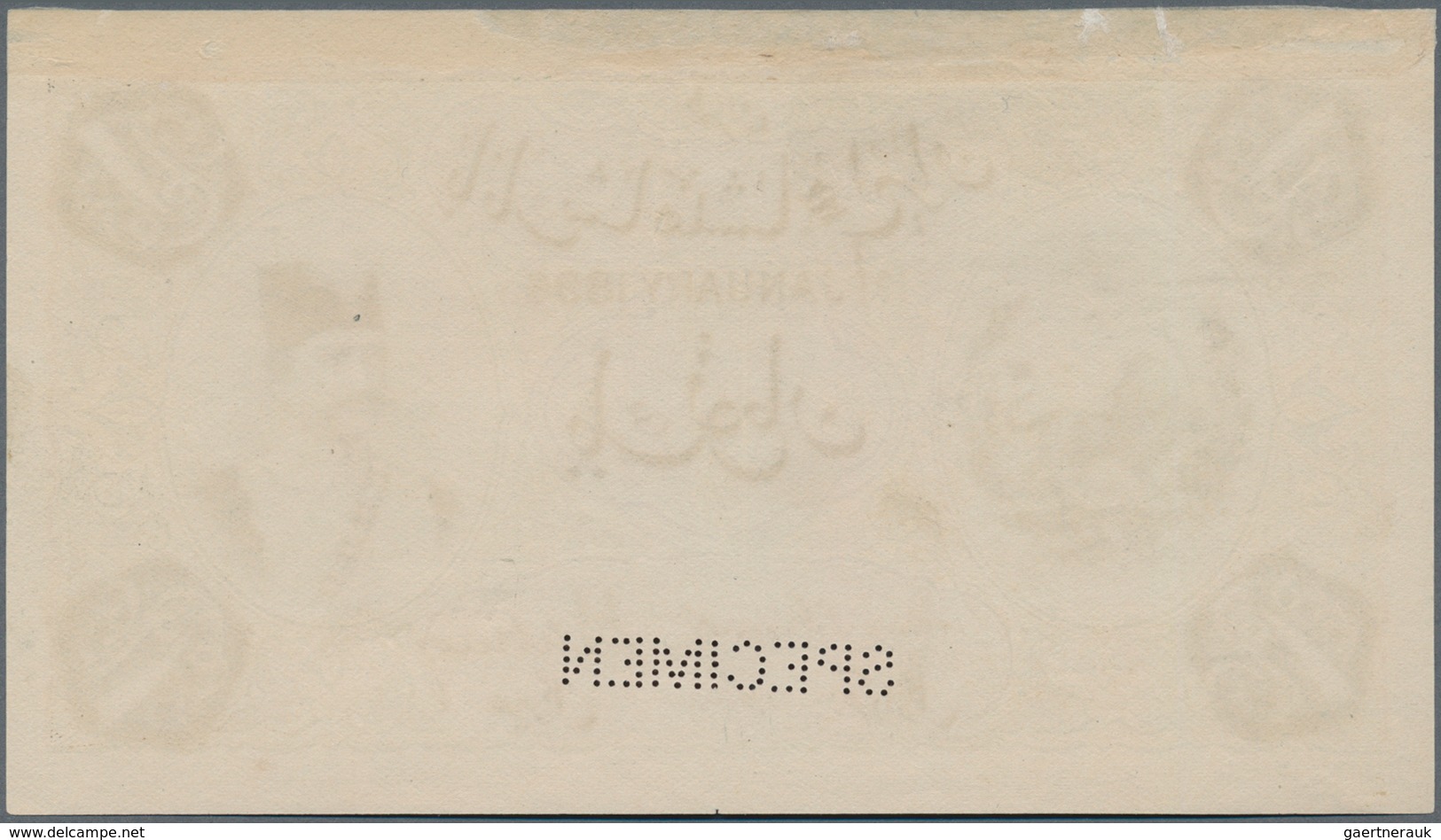 Iran: Highly Rare Front Proof Print Of 1 Toman 1896 P. 1sp Specimen Iwith Specimen Perforation, Unif - Irán