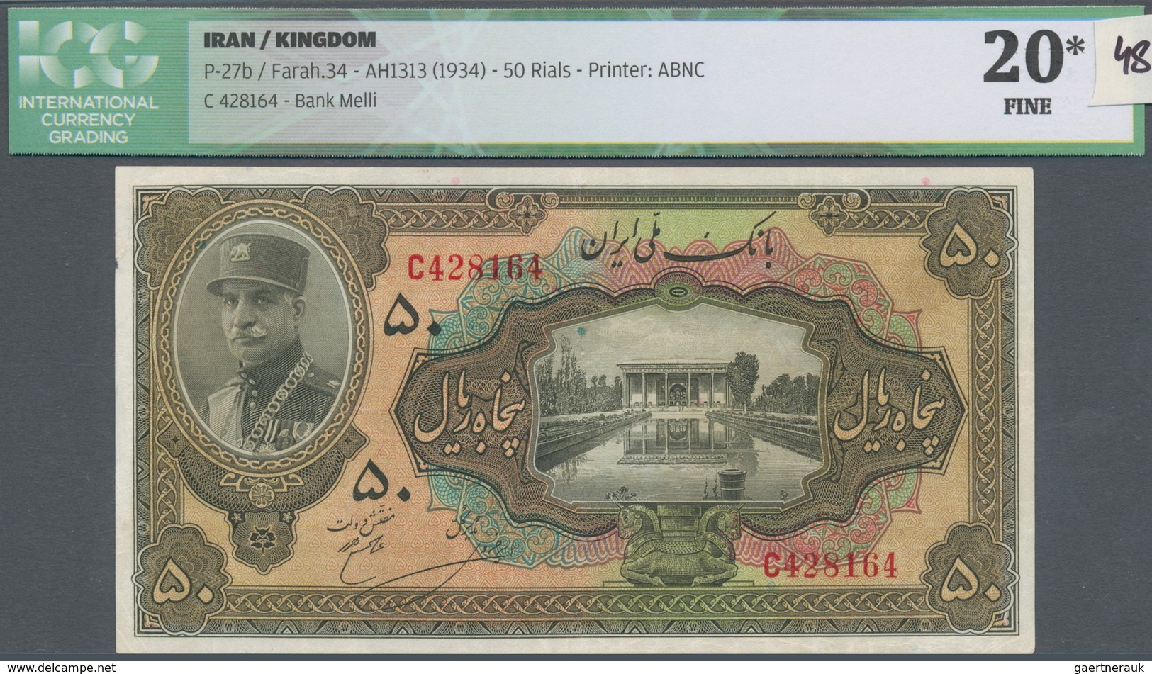 Iran: 50 Rials ND(1934) P. 27, S/N #C428164, Printed By "ABNC", Crisp Paper With Bright Colors, Ligh - Iran