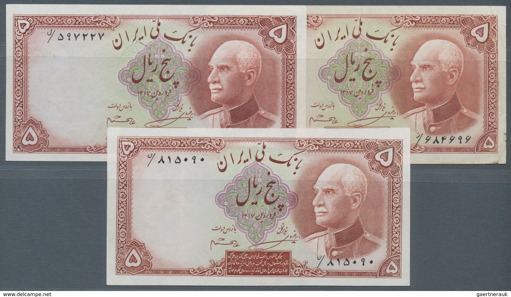 Iran: Set With 3 Banknotes 5 Rials SH1317 W/o Stamp And Two Times With Oval Stamp On Back, P.32Aa, 3 - Iran