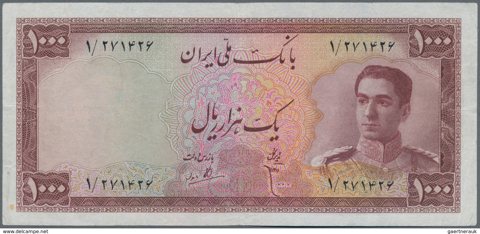 Iran: 1000 Rials ND(1951) P. 53, Used With Light Folds, Pressed, No Holes Or Tears, Still Nice Color - Iran