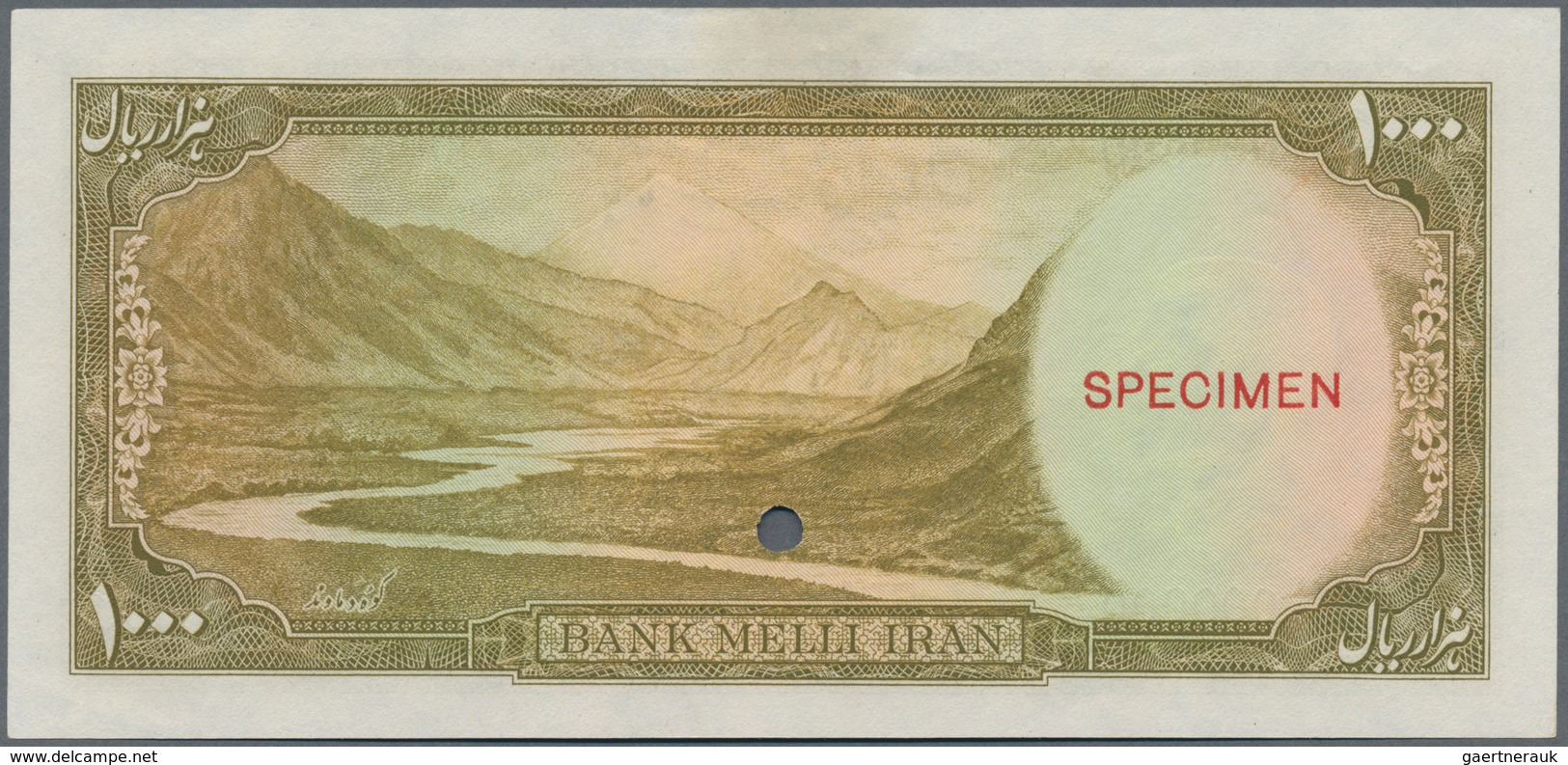 Iran: 1000 Rials ND(1951) Color Trial Specimen In Ocre-green Color With Zero Serial Numbers And Spec - Iran