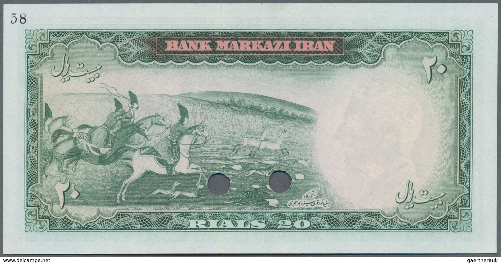 Iran: 20 Rials ND(1970) Specimen P. 85s With Zero Serial Numbers, Red Specimen Overprint And Cancell - Irán