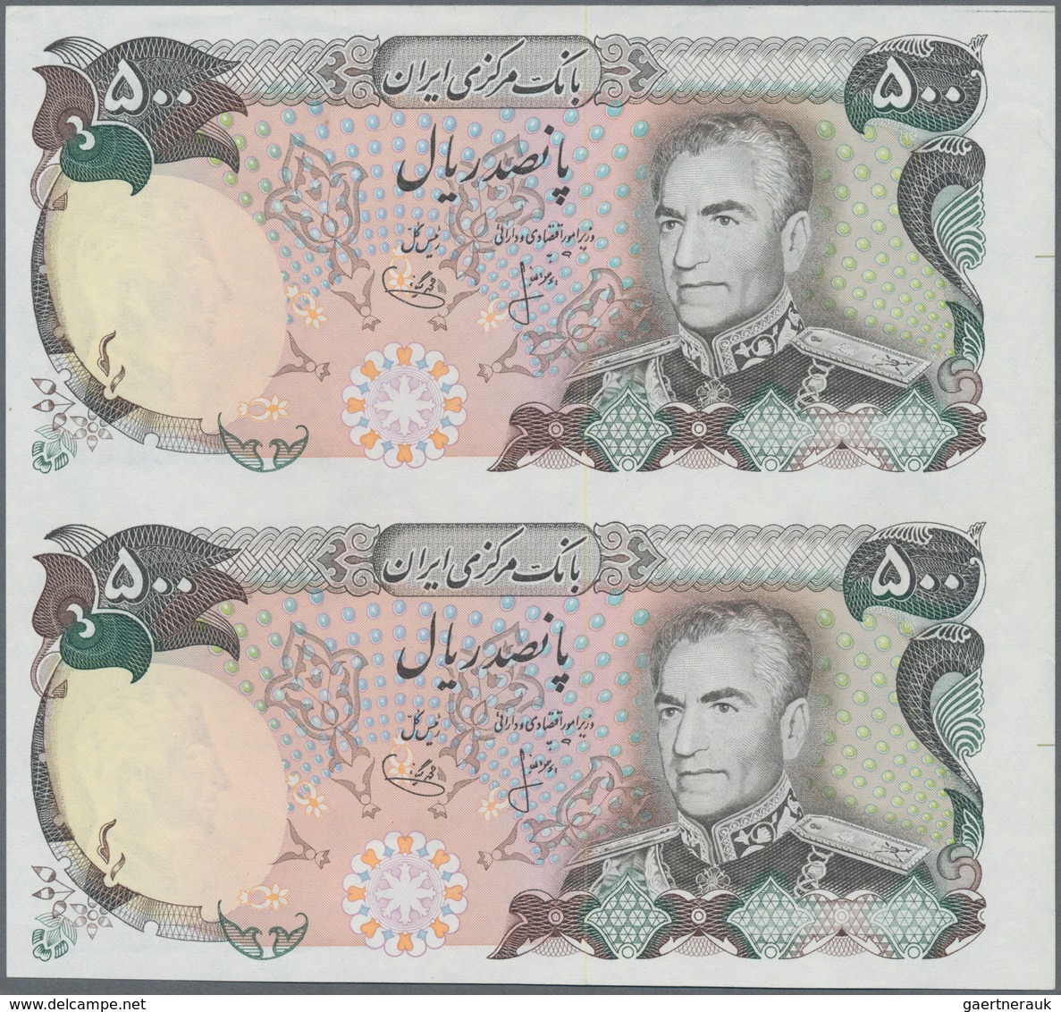 Iran: Uncut Sheet Of A Pair Of 500 Rials ND(1974-79) P. 104ar Without Serial Number, In Condition: U - Irán