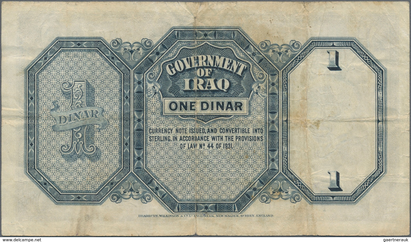 Iraq / Irak: 1 Dinar 1942 P. 18, Used With Folds And Creases, Stronger Center Fold, Stain On Back, N - Iraq