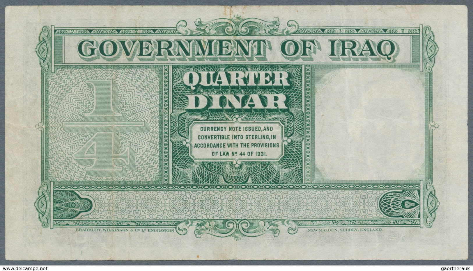 Iraq / Irak: 1/4 Dinar ND(1948) P. 22, Used With Folds And Creases, Pressed, No Holes Or Tears, Stil - Iraq