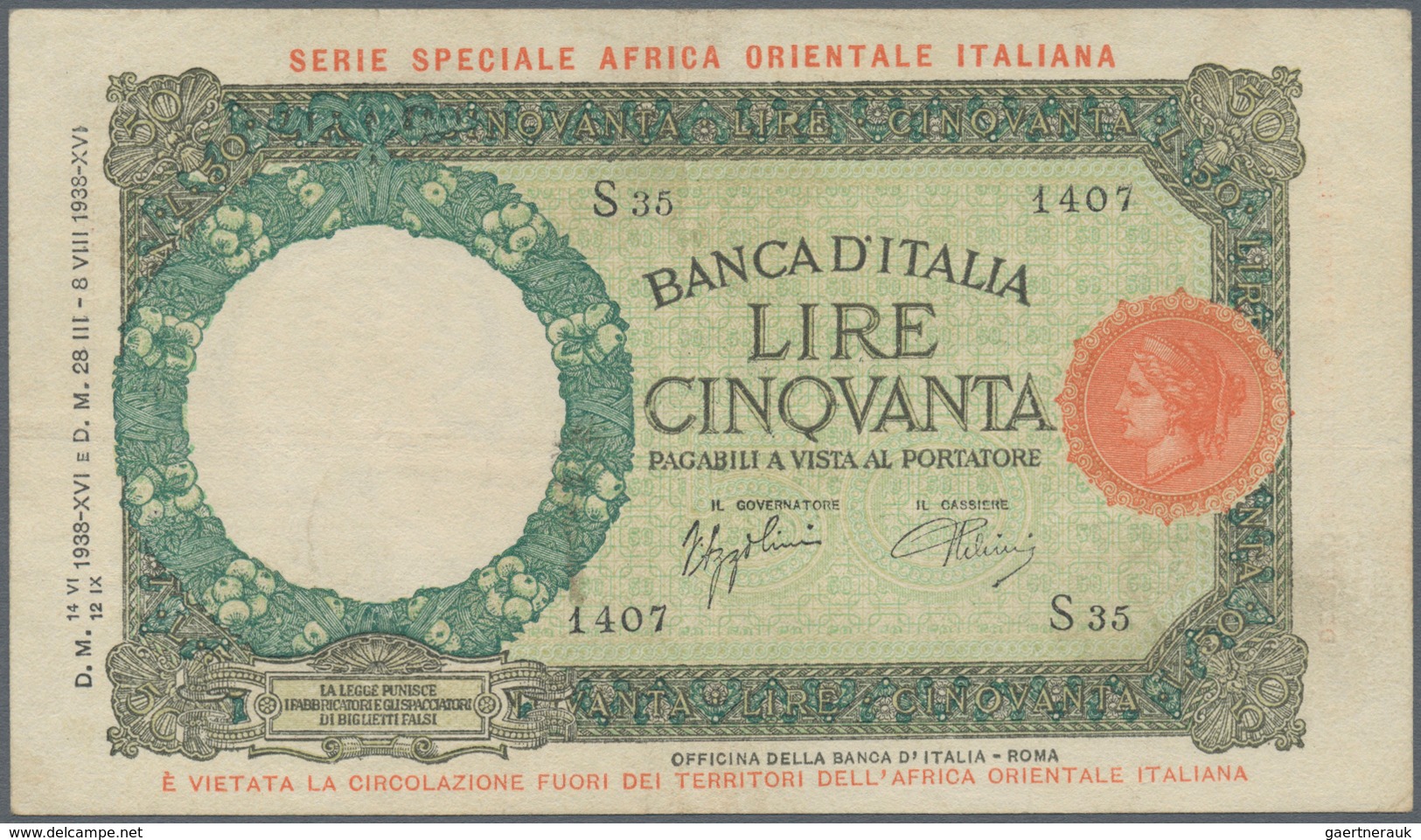 Italian East Africa / Italienisch Ost-Afrika: Set Of 2 Notes 50 Lire 1938 P. 1, The First With Only - Italienisch Ostafrika