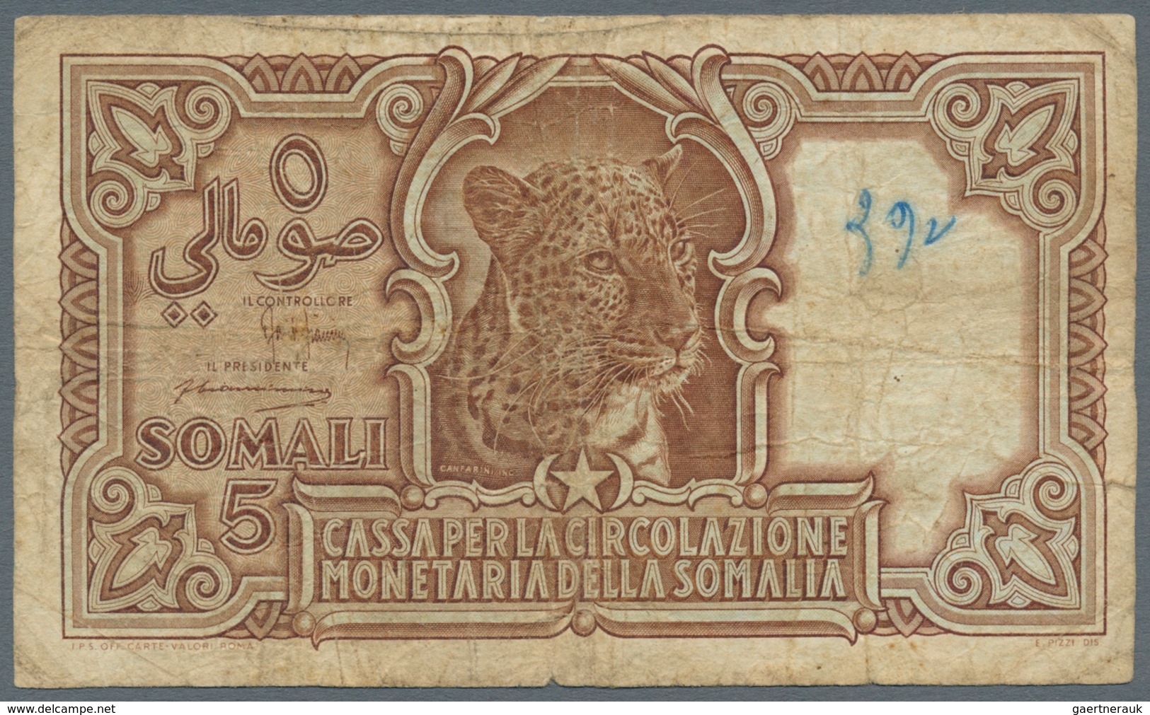 Italian Somaliland: 5 Somali 1951, P.16, Used Condition With Small Graffiti At Upper Right On Front, - Somalië