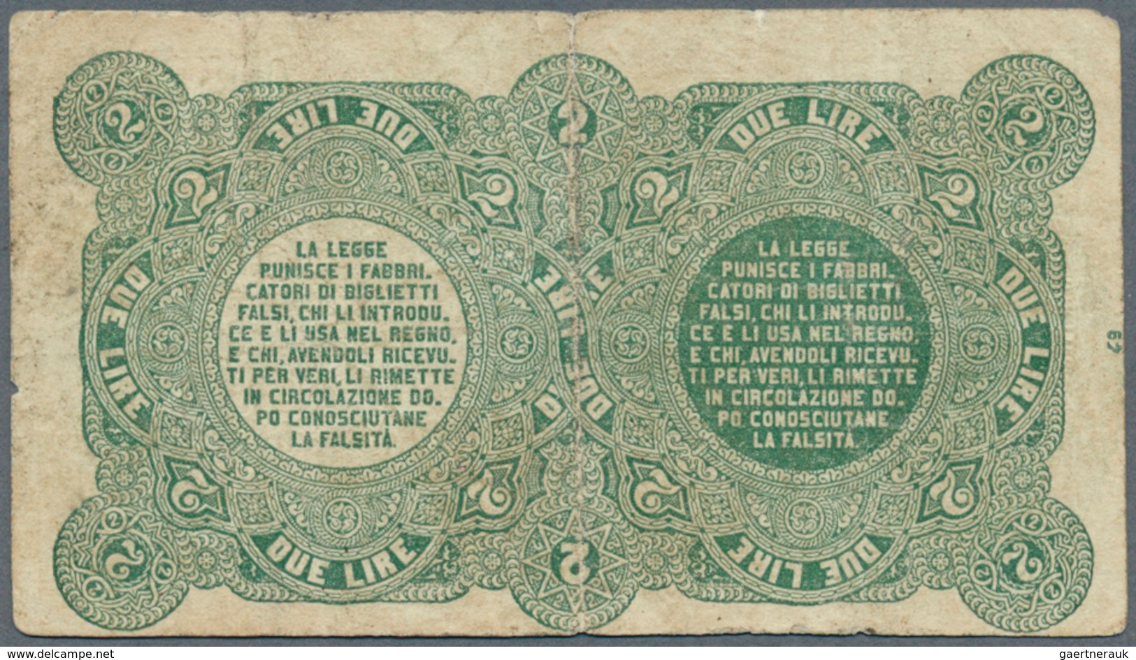 Italy / Italien: 2 Lire 1874 Biglietto Consorziale P. 3, Used With Center Fold And Light Stain In Pa - Andere & Zonder Classificatie