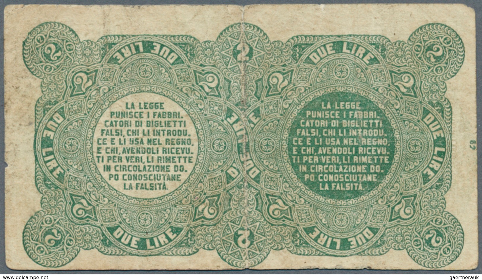 Italy / Italien: 2 Lire 1874 Biglietto Consorziale P. 3, Used With Center Fold And Light Stain In Pa - Otros & Sin Clasificación