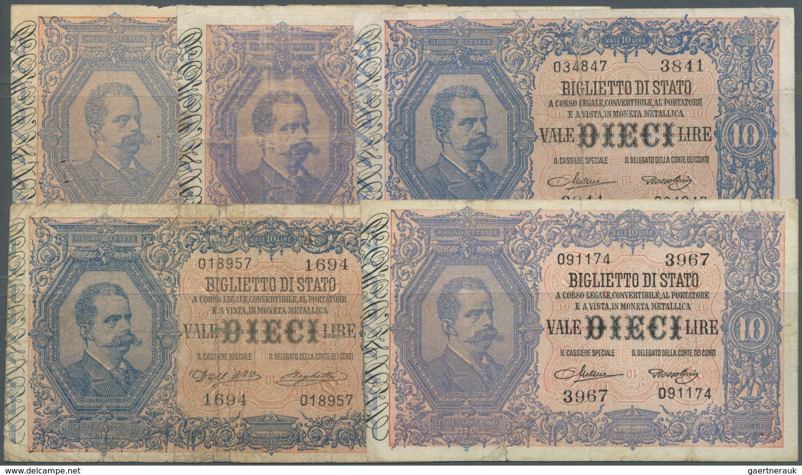 Italy / Italien: Set Of 11x 10 Lire 1888 P. 20, Block Numbers 3988, 2789, 2965, 979, 3576, 2054, 219 - Sonstige & Ohne Zuordnung