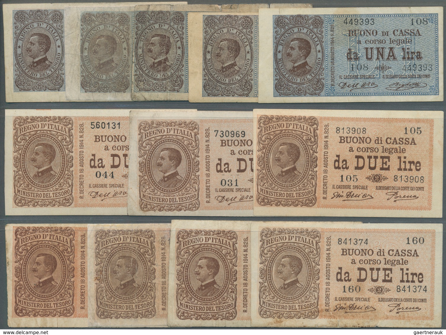 Italy / Italien: Set Of 19 Notes Containing 3x 1 Lire 1944 P. 29 (2x VF-XF, 1x UNC), 4x 2 Lire 1944 - Sonstige & Ohne Zuordnung