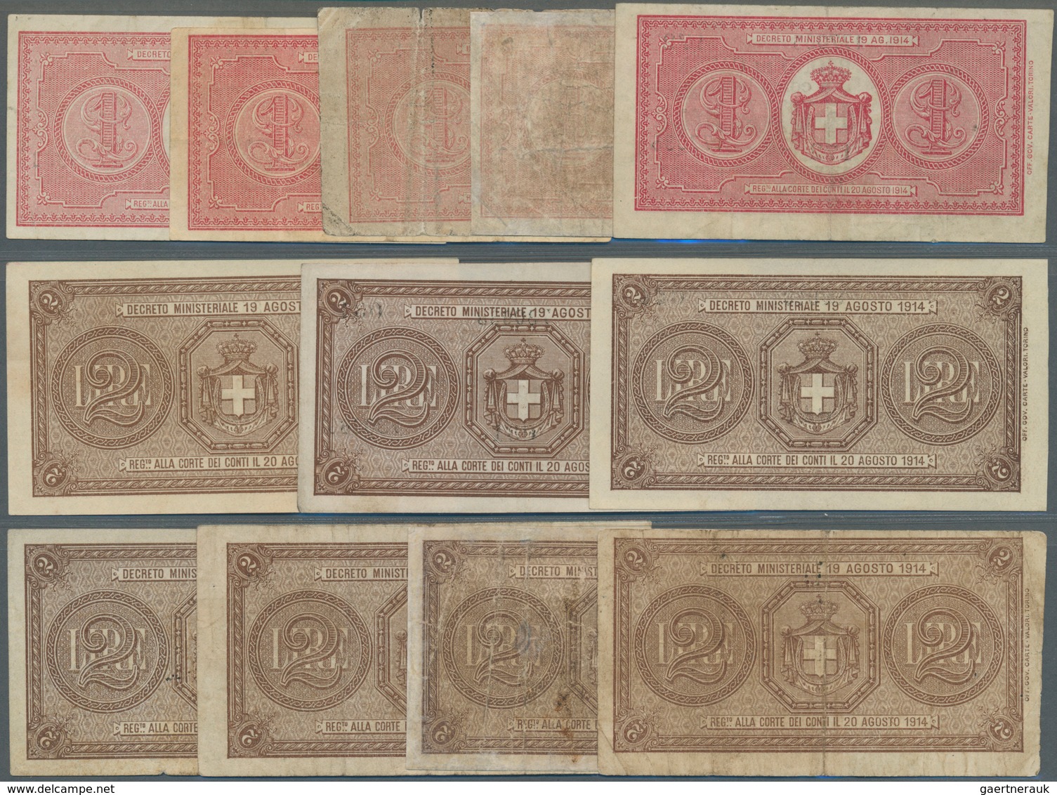 Italy / Italien: Set Of 19 Notes Containing 3x 1 Lire 1944 P. 29 (2x VF-XF, 1x UNC), 4x 2 Lire 1944 - Sonstige & Ohne Zuordnung