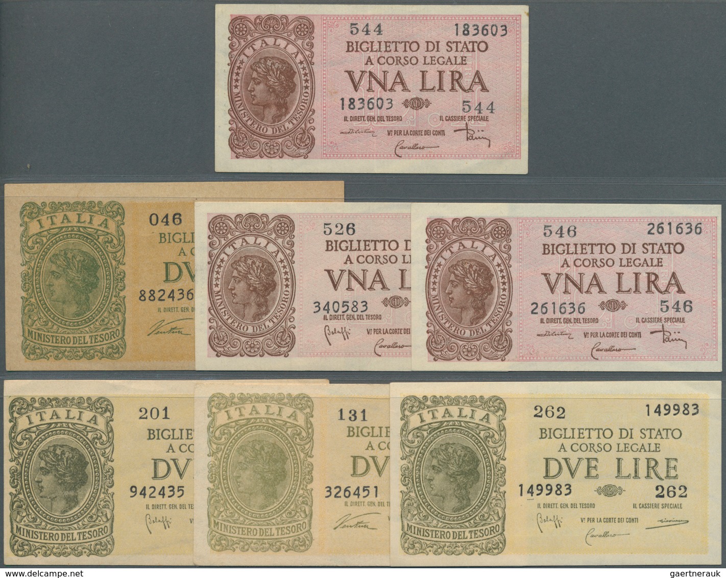 Italy / Italien: Set Of 19 Notes Containing 3x 1 Lire 1944 P. 29 (2x VF-XF, 1x UNC), 4x 2 Lire 1944 - Otros & Sin Clasificación