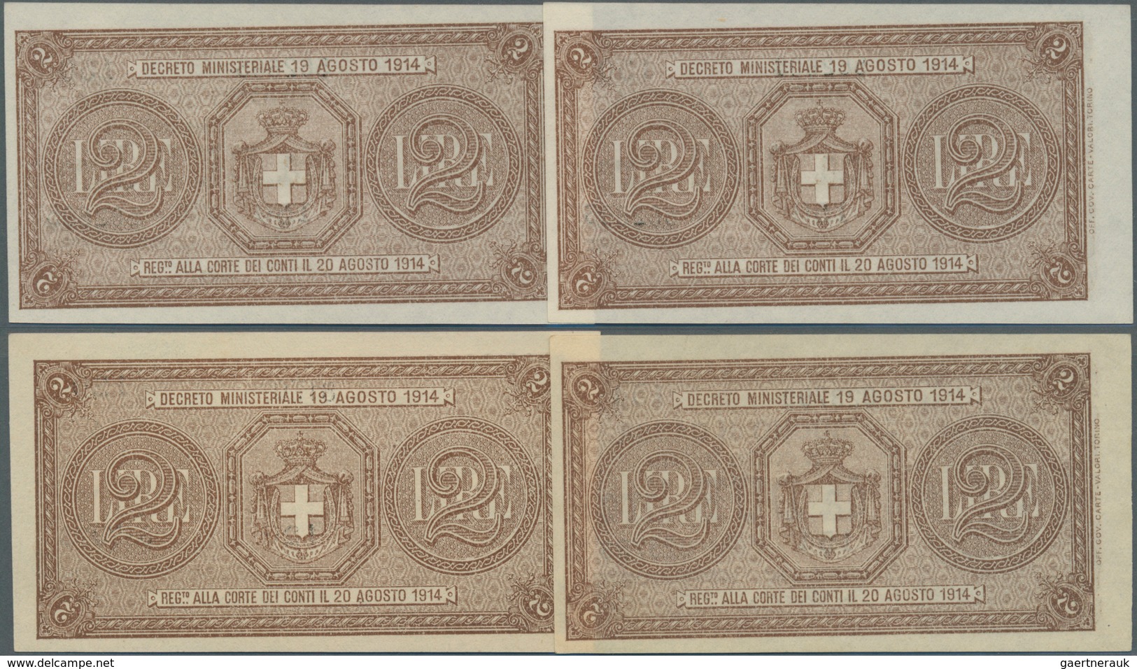 Italy / Italien: Set Of 4 Notes 2 Lire D.1914 P. 37, Two Of Them Even With Consecutive S/N #562695 - - Otros & Sin Clasificación