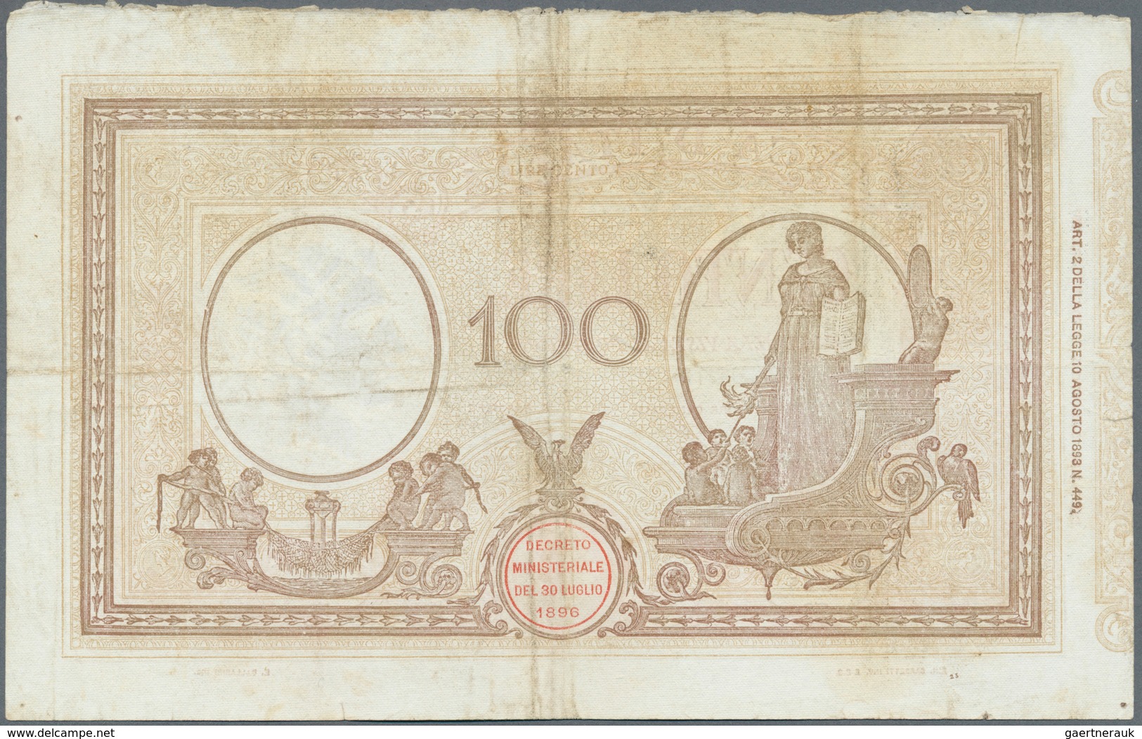 Italy / Italien: Set Of 3 Notes 100 Lire 1905/19/20, All Notes Used With Folds, Light Stain, Two Of - Sonstige & Ohne Zuordnung