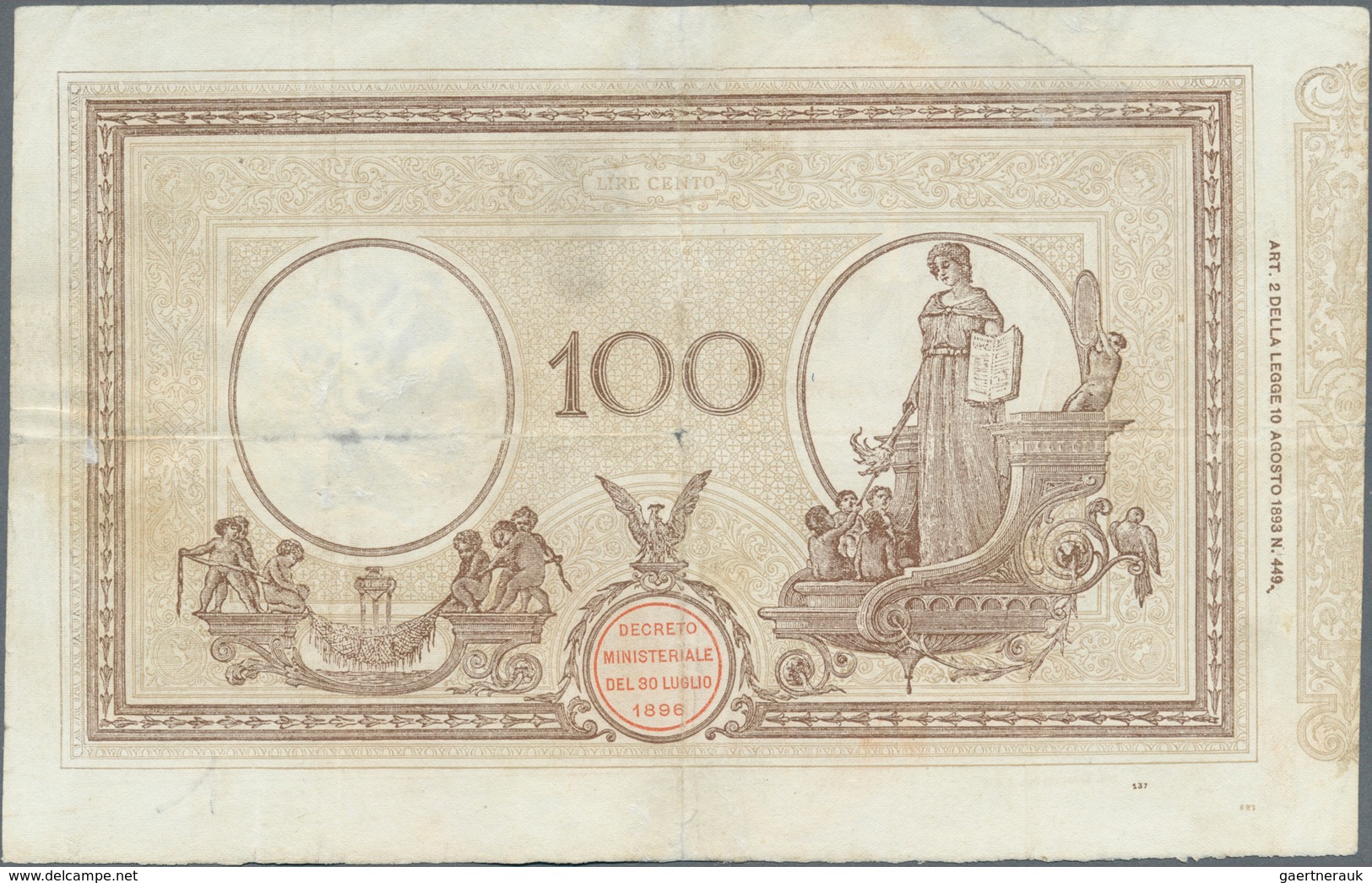 Italy / Italien: Set Of 3 Notes 100 Lire 1905/19/20, All Notes Used With Folds, Light Stain, Two Of - Andere & Zonder Classificatie