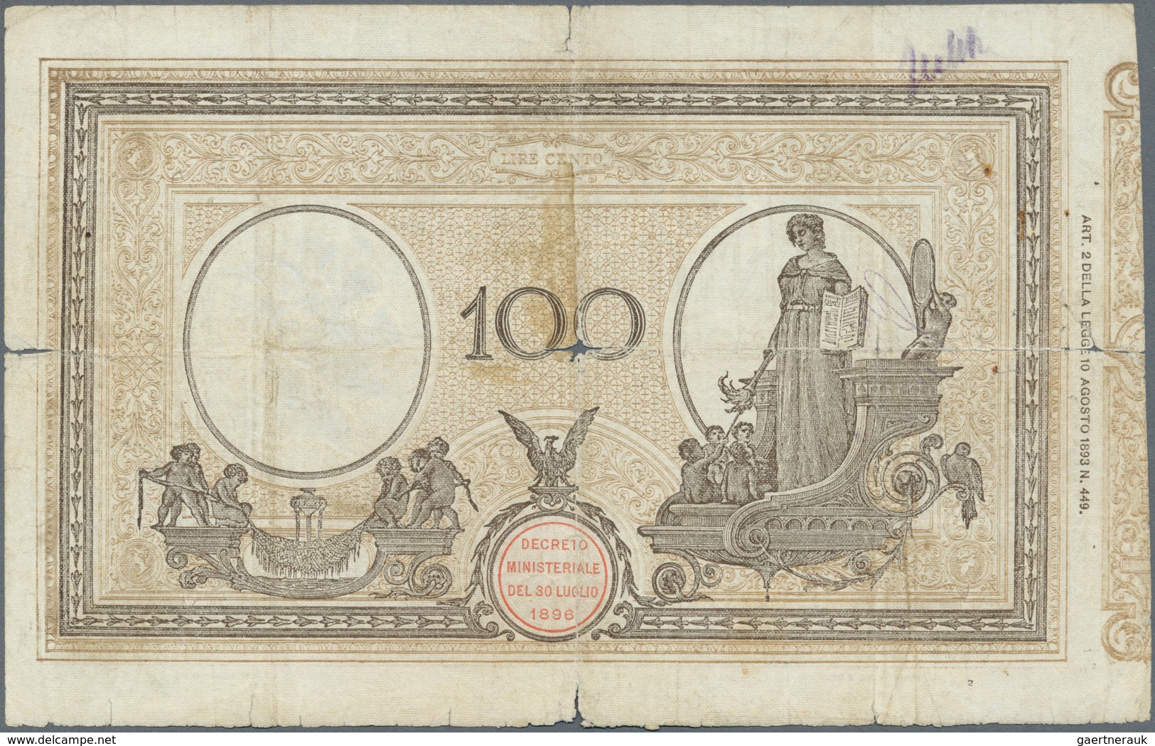 Italy / Italien: Set Of 3 Notes 100 Lire 1905/19/20, All Notes Used With Folds, Light Stain, Two Of - Sonstige & Ohne Zuordnung