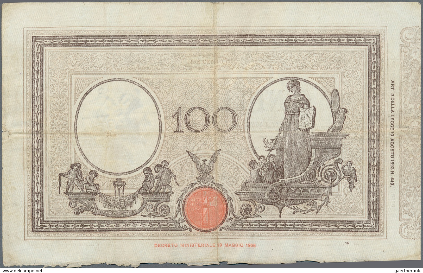 Italy / Italien: Set Of 5 Notes Containing 100 Lire 1927/29/30 P. 48, All Used With Light Folds, Pre - Sonstige & Ohne Zuordnung