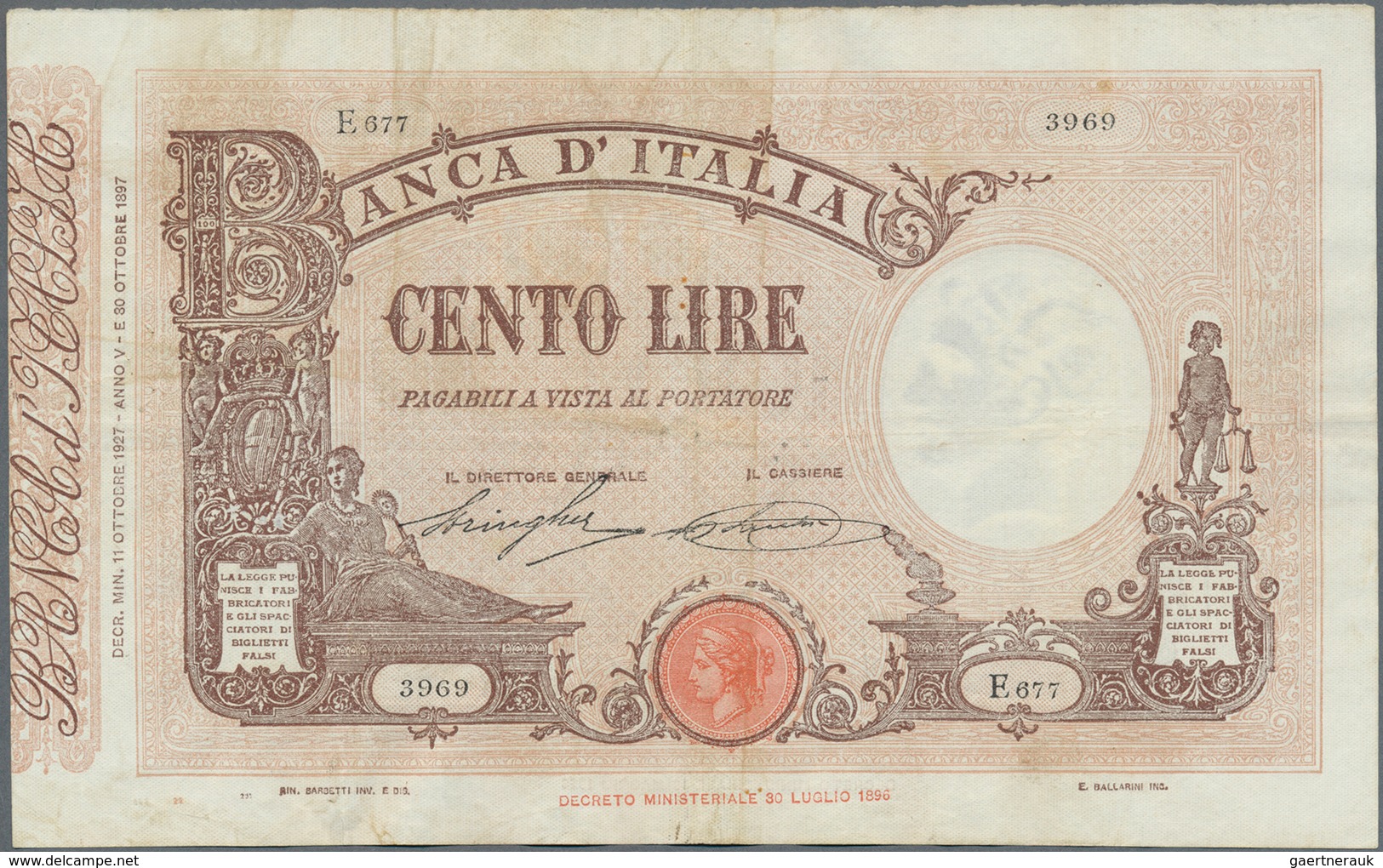 Italy / Italien: set of 5 notes containing 100 Lire 1927/29/30 P. 48, all used with light folds, pre