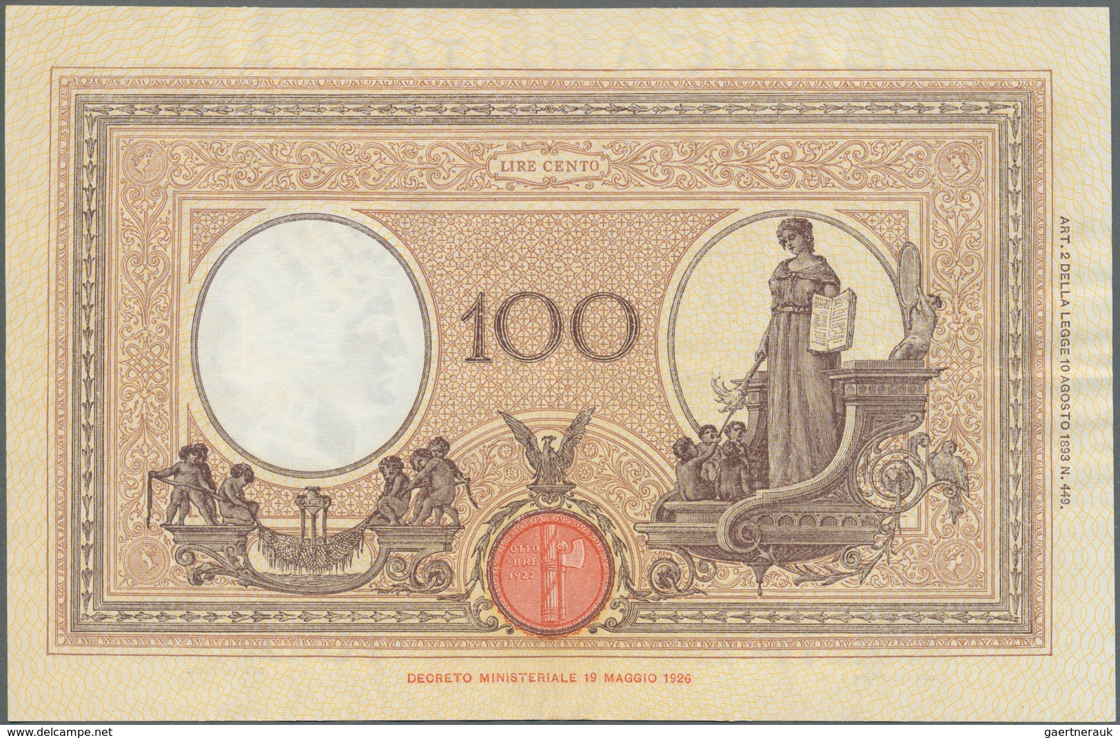 Italy / Italien: 100 Lire 1930 P. 50, Pressed With Wavy Paper At Borders But No Holes Or Tears, No S - Sonstige & Ohne Zuordnung